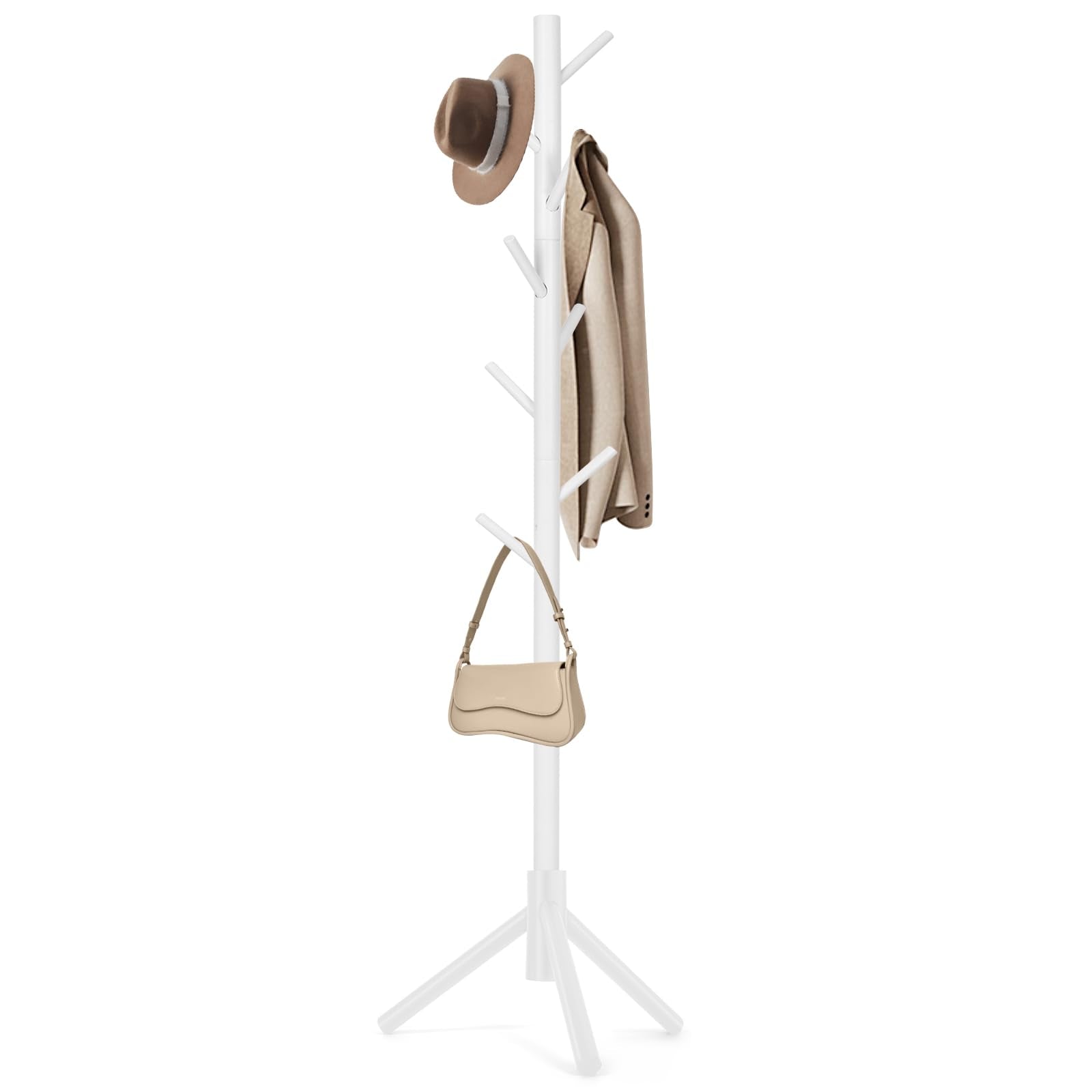 WANGMUXIA Coat Rack, Freestanding Coat Rack with 8 Hooks and 3 Adjustable Size Tree Coat Racks for Bedroom, Hallway, Entrance, Office, for Hats, Coats, Scarves, Handbags