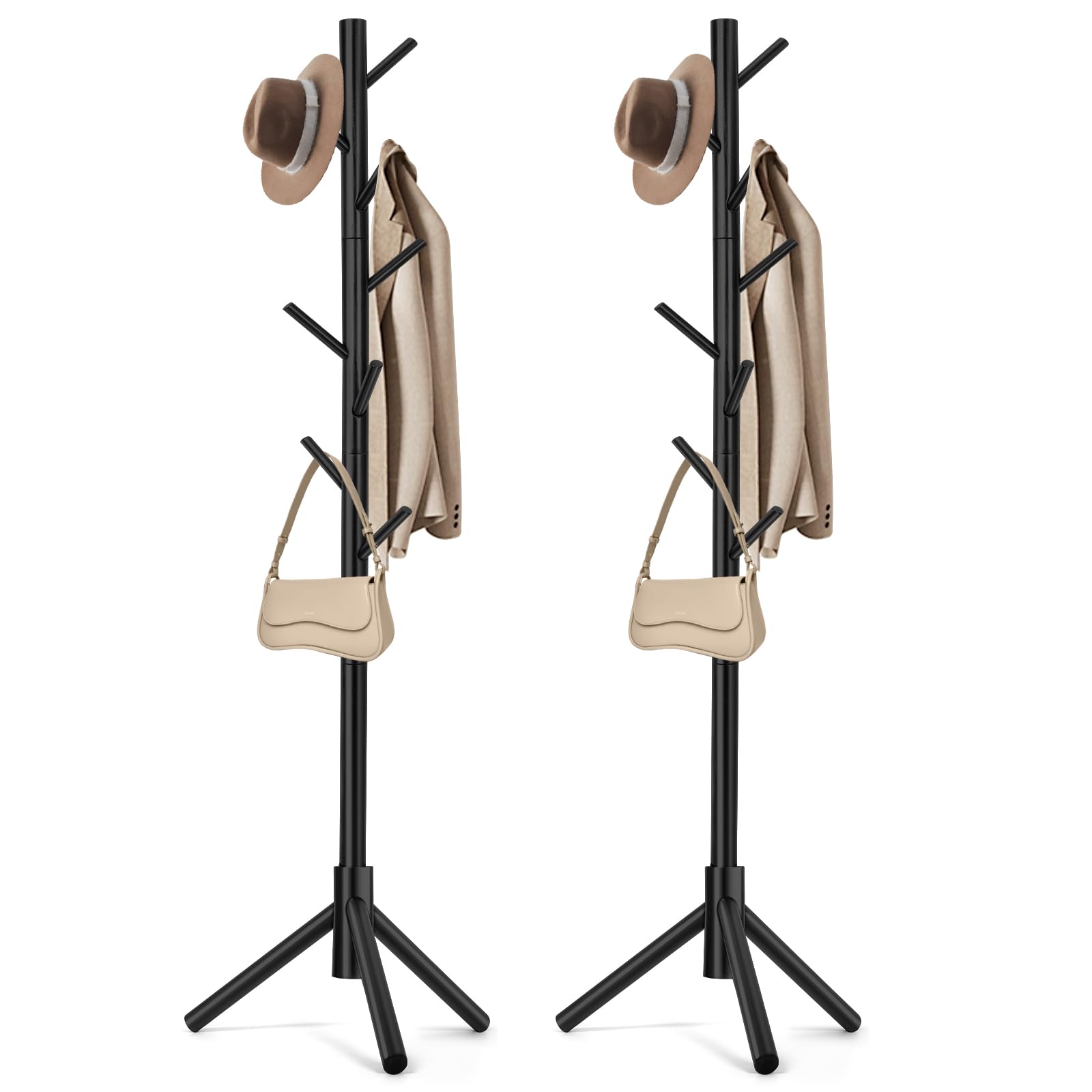 WANGMUXIA Coat Rack, Freestanding Coat Rack with 8 Hooks and 3 Adjustable Size Tree Coat Racks for Bedroom, Hallway, Entrance, Office, for Hats, Coats, Scarves, Handbags