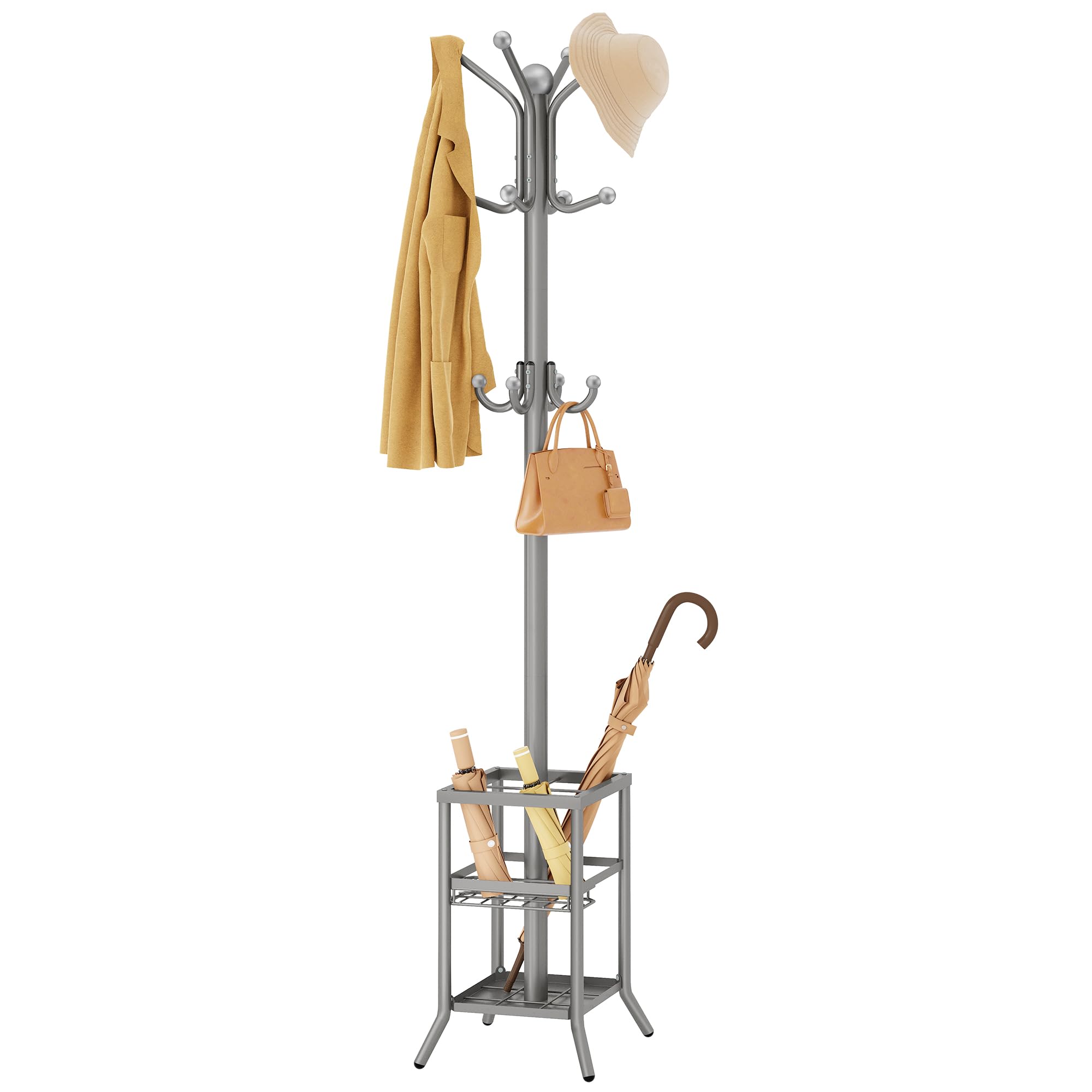 63" Freestanding Coat Rack with Umbrella Holder, Black