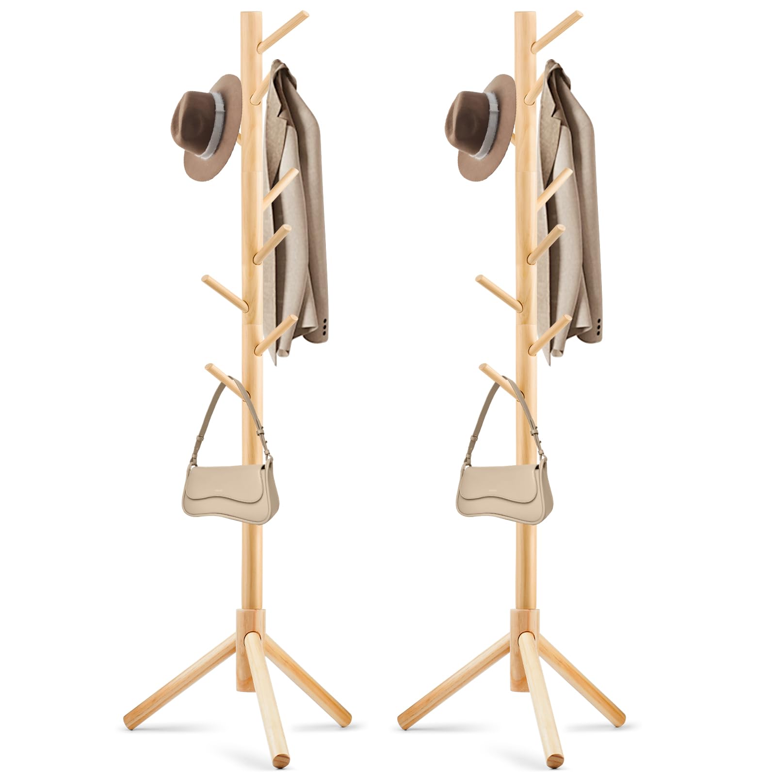 WANGMUXIA Coat Rack, Freestanding Coat Rack with 8 Hooks and 3 Adjustable Size Tree Coat Racks for Bedroom, Hallway, Entrance, Office, for Hats, Coats, Scarves, Handbags