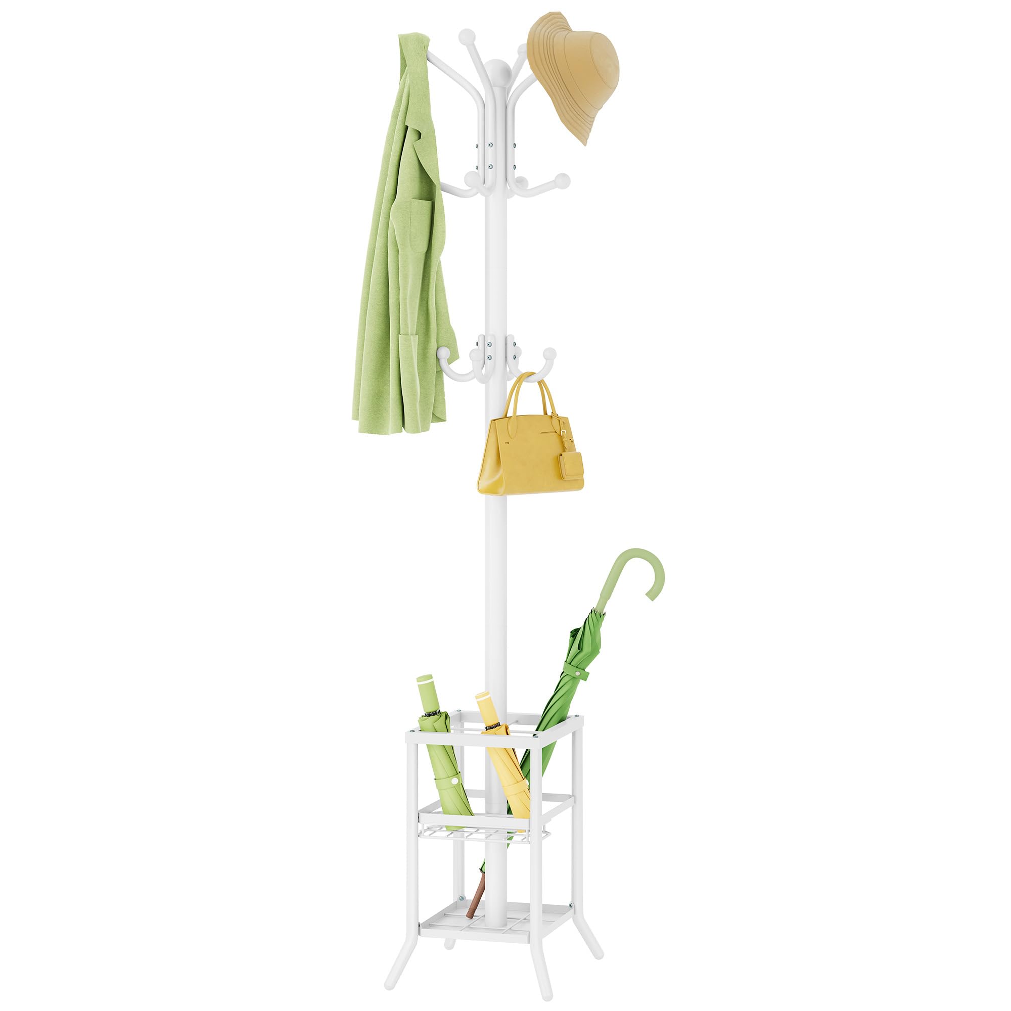 63" Freestanding Coat Rack with Umbrella Holder, Black