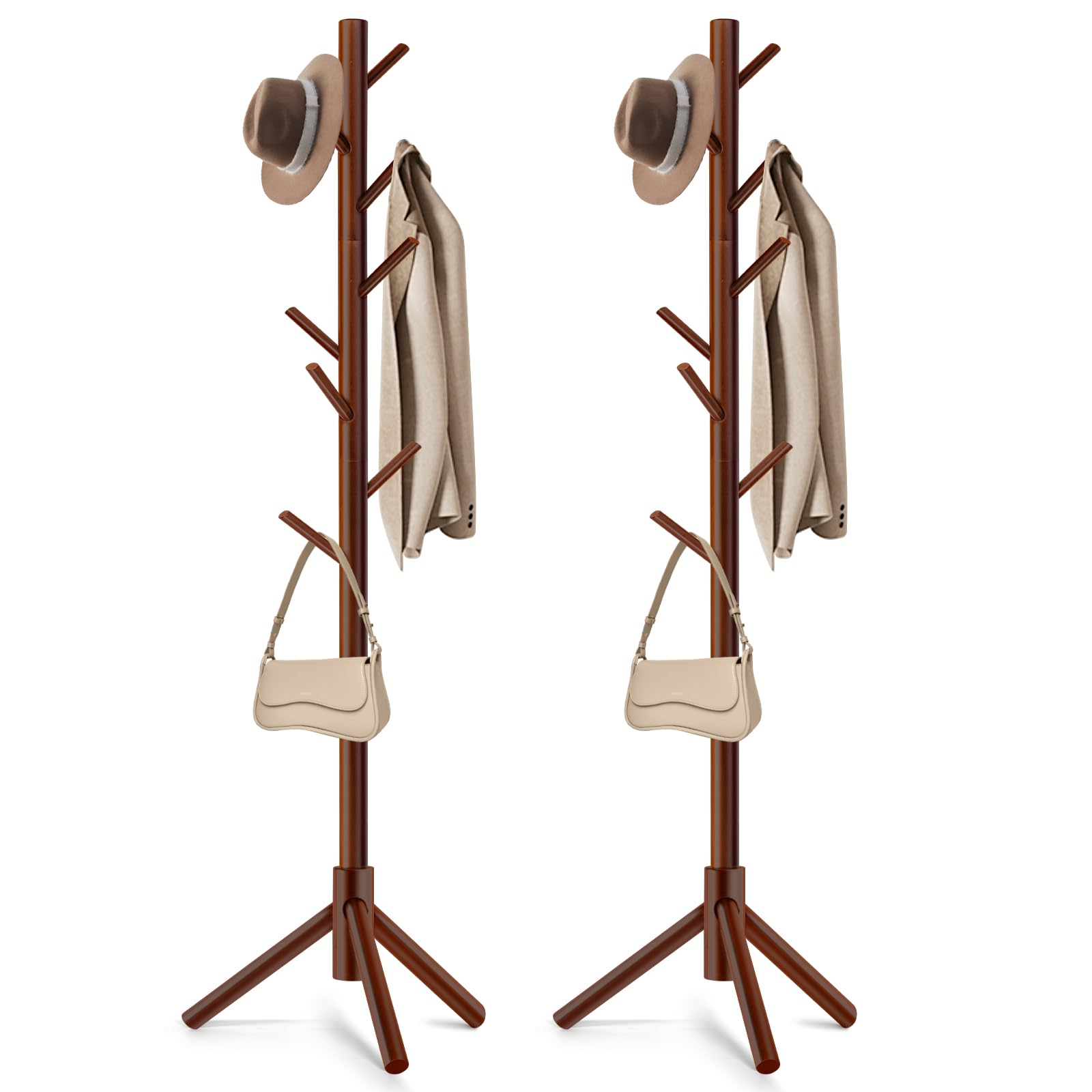 WANGMUXIA Coat Rack, Freestanding Coat Rack with 8 Hooks and 3 Adjustable Size Tree Coat Racks for Bedroom, Hallway, Entrance, Office, for Hats, Coats, Scarves, Handbags
