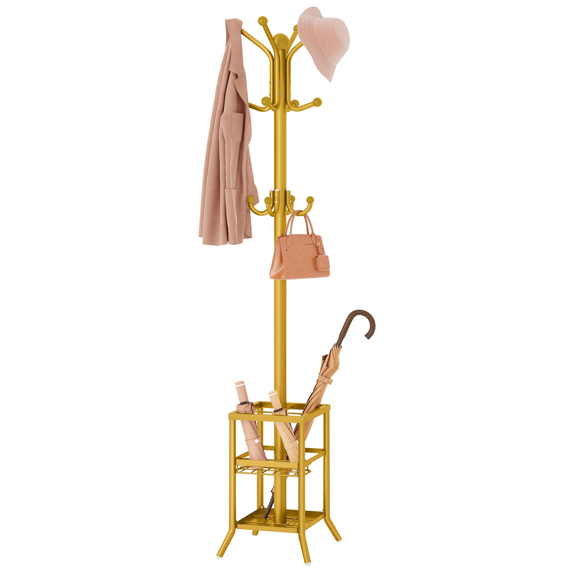 63" Freestanding Coat Rack with Umbrella Holder, Black