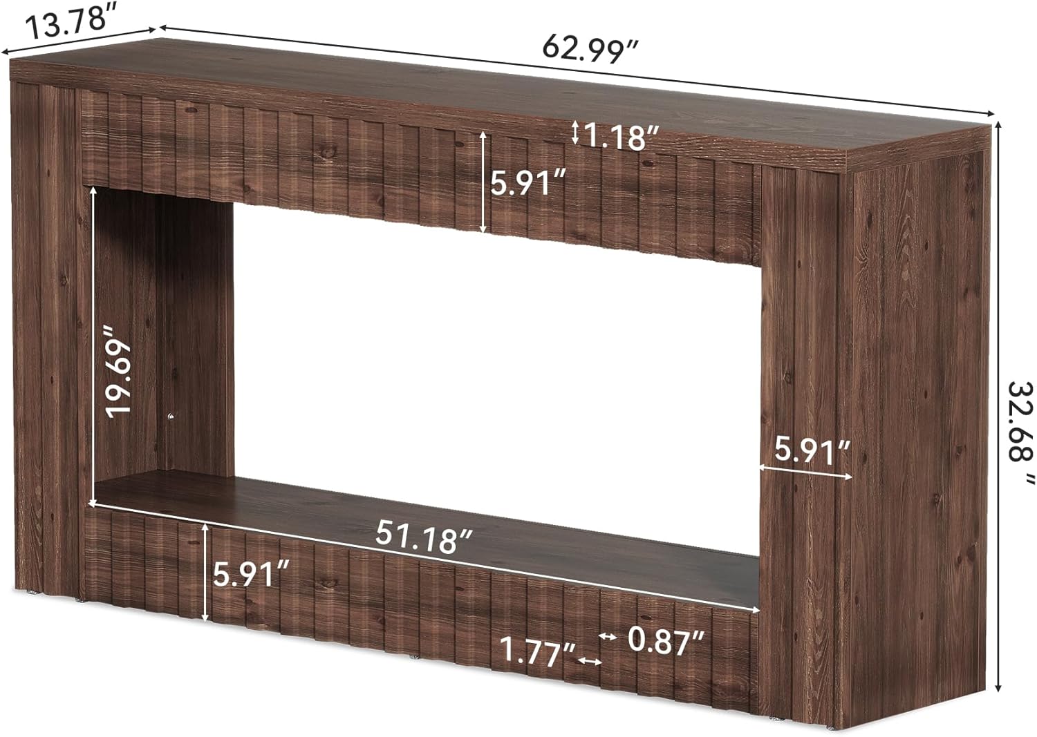 TRIBEWOOD 63 Inches Solid Wood Console Table, Farmhouse Entryway Table with Storage, Couch Table Behind Sofa, Long Wood Hallway Console for Living Room, Entrance, Stairs, Walnut Brown
