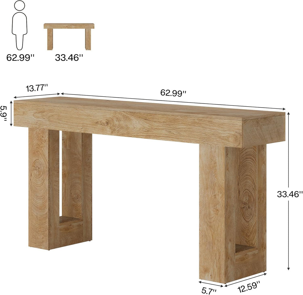 63" Farmhouse Console Table, Natural Wood