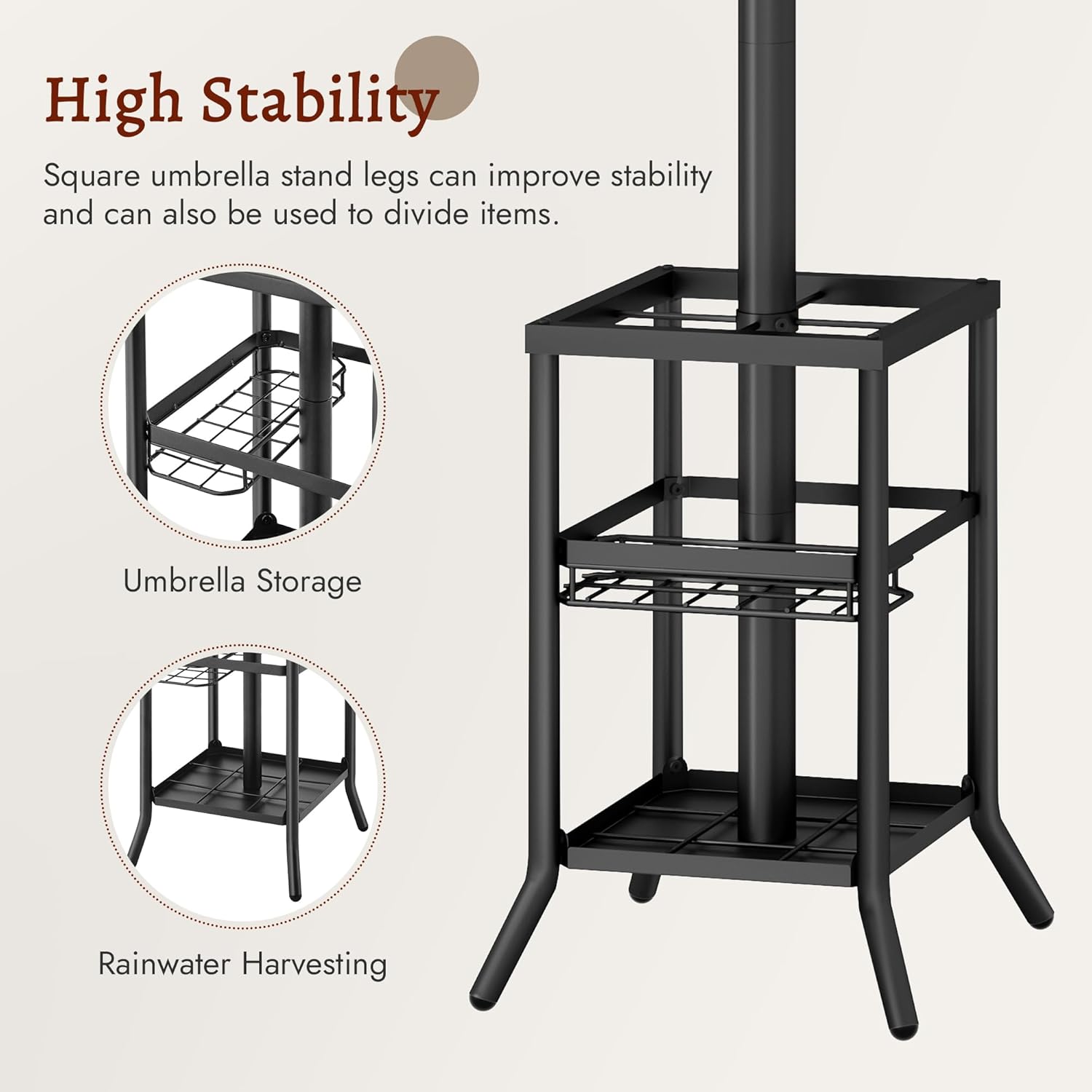 63" Freestanding Coat Rack with Umbrella Holder, Black