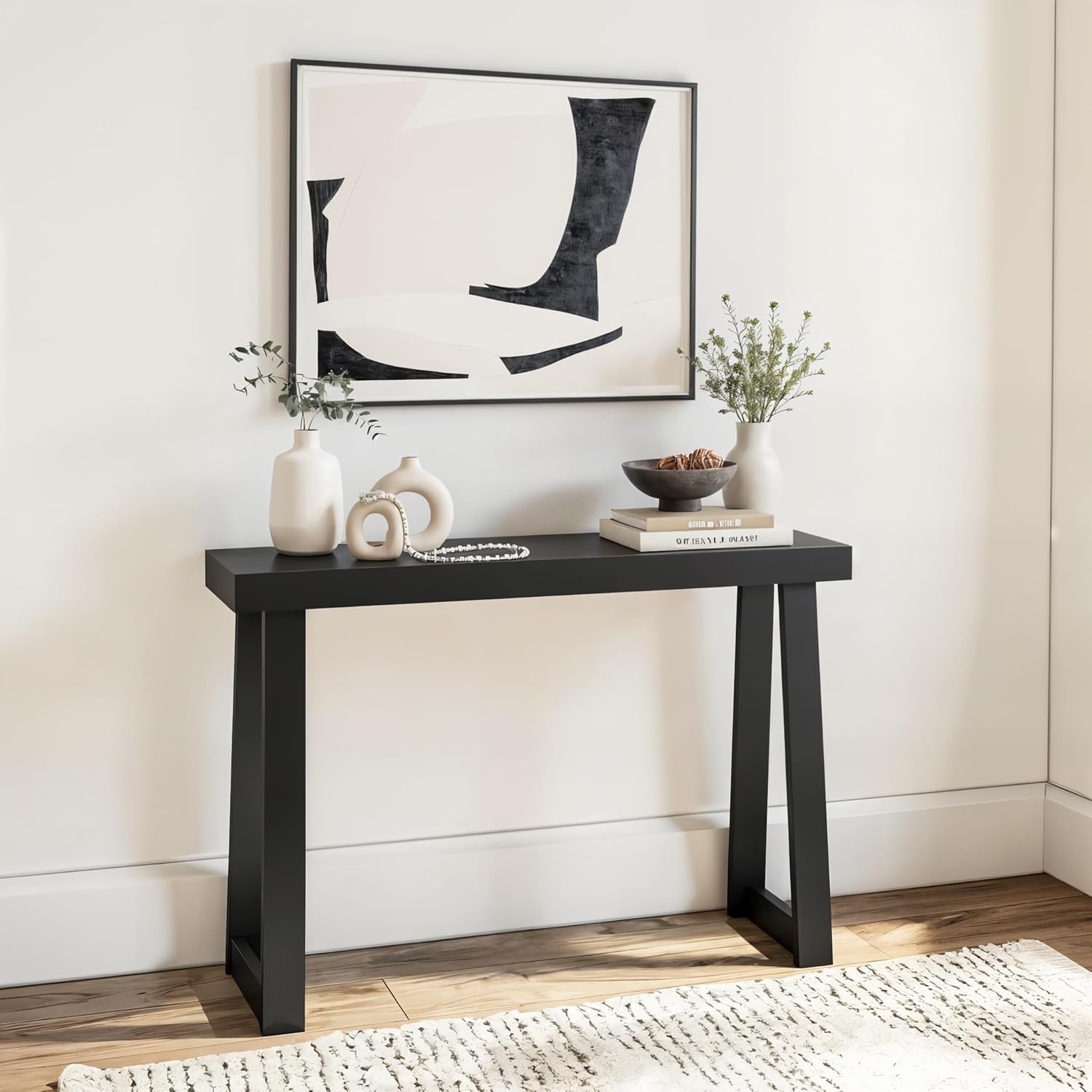Plank+Beam Solid Wood Console Table, 46 Inch, Sofa Table, Narrow Entryway Table for Hallway, Behind The Couch, Living Room, Foyer, Easy Assembly, Black