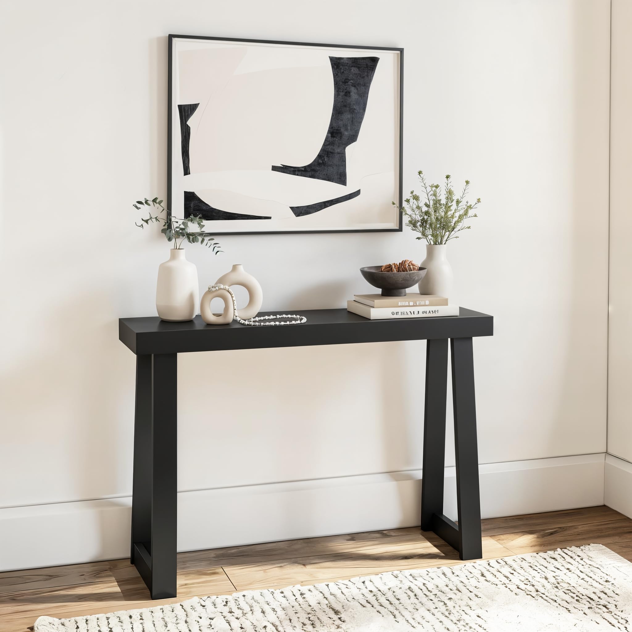 Plank+Beam Solid Wood Console Table, 46 Inch, Sofa Table, Narrow Entryway Table for Hallway, Behind The Couch, Living Room, Foyer, Easy Assembly, Black