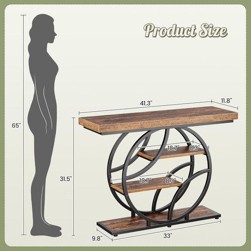 41.3" Curved Metal Console Table, Rustic Brown