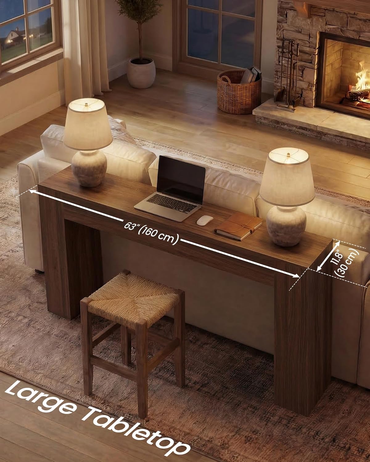 VASAGLE Entryway Table, Long Console Table, Thick Tabletop, Farmhouse Style, for Hallway, Behind the Couch, Living Room, Foyer, Easy Assembly, 11.8 x 63 x 31.5 Inches, Chestnut Brown ULNT147KX01S