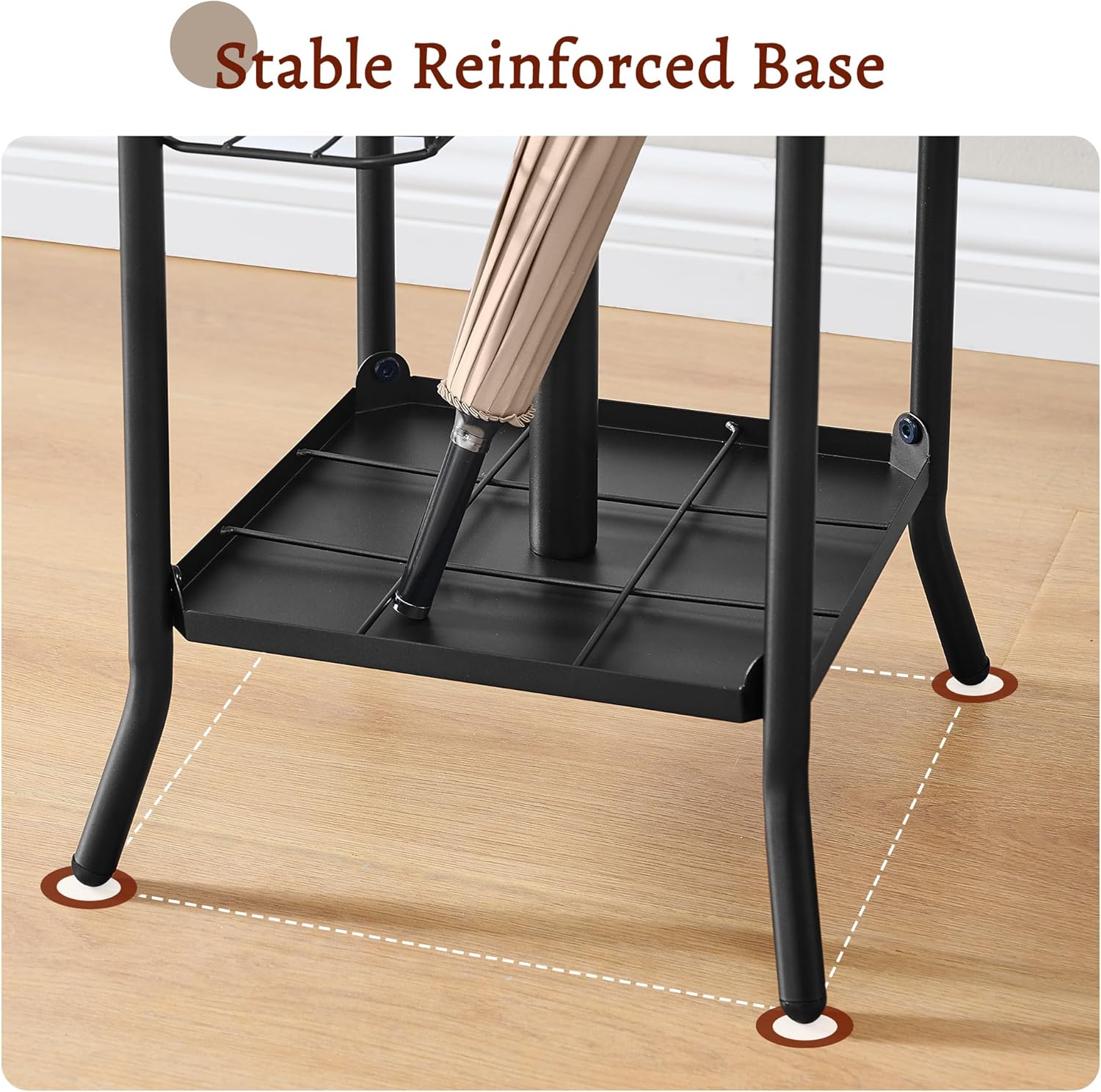 63" Freestanding Coat Rack with Umbrella Holder, Black