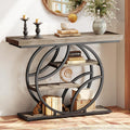 41.3" Curved Metal Console Table, Rustic Brown