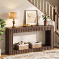 TRIBEWOOD 63 Inches Solid Wood Console Table, Farmhouse Entryway Table with Storage, Couch Table Behind Sofa, Long Wood Hallway Console for Living Room, Entrance, Stairs, Walnut Brown
