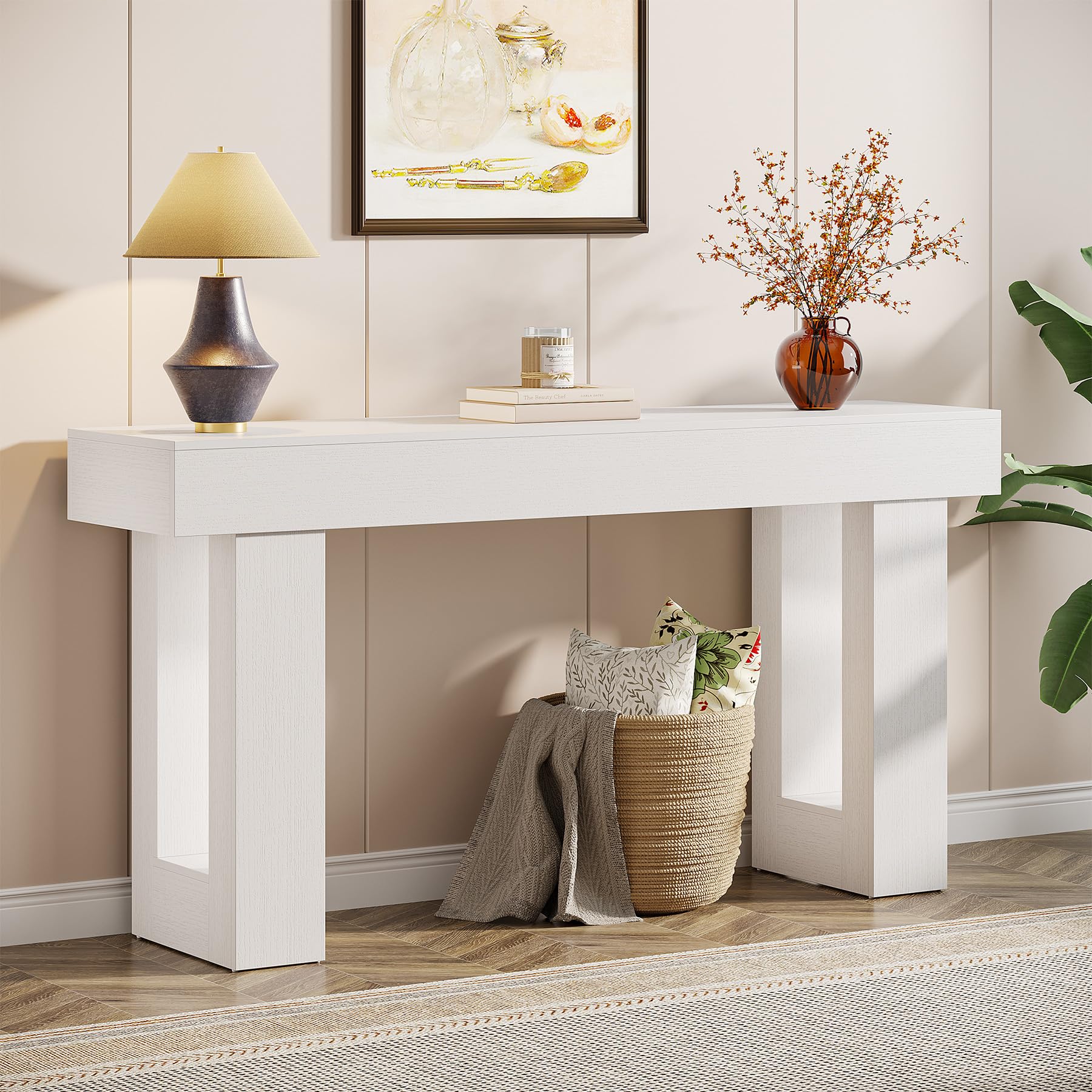 63" Farmhouse Console Table, Natural Wood