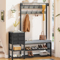 Itaar Coat Rack, Hall Tree with Bench and Shoe Storage, 7-in-1 Entryway Bench with Soft Cushion, Storage Bag, 3 Fabric Drawers(Rustic Brown)