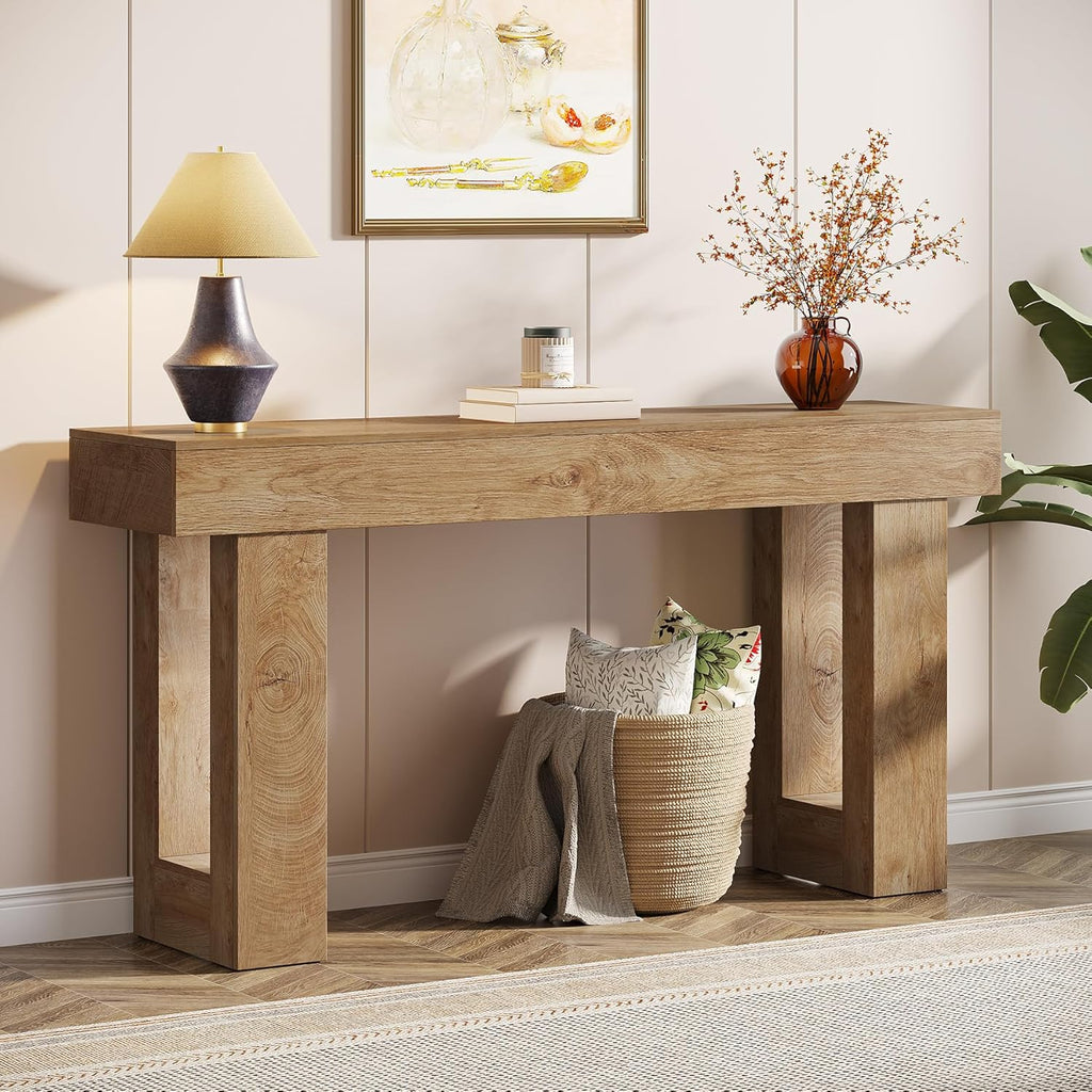 63" Farmhouse Console Table, Natural Wood
