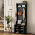 IRONCK Hall Tree with Bench and Shoe Storage, 6-in-1 Entryway Bench with Coat Rack, Adjustable Shelf, Hanging Hooks, 6 Shoe Cubbies, 2-Tier Top Storage, for Entryway, Bedroom, Living Room, Black