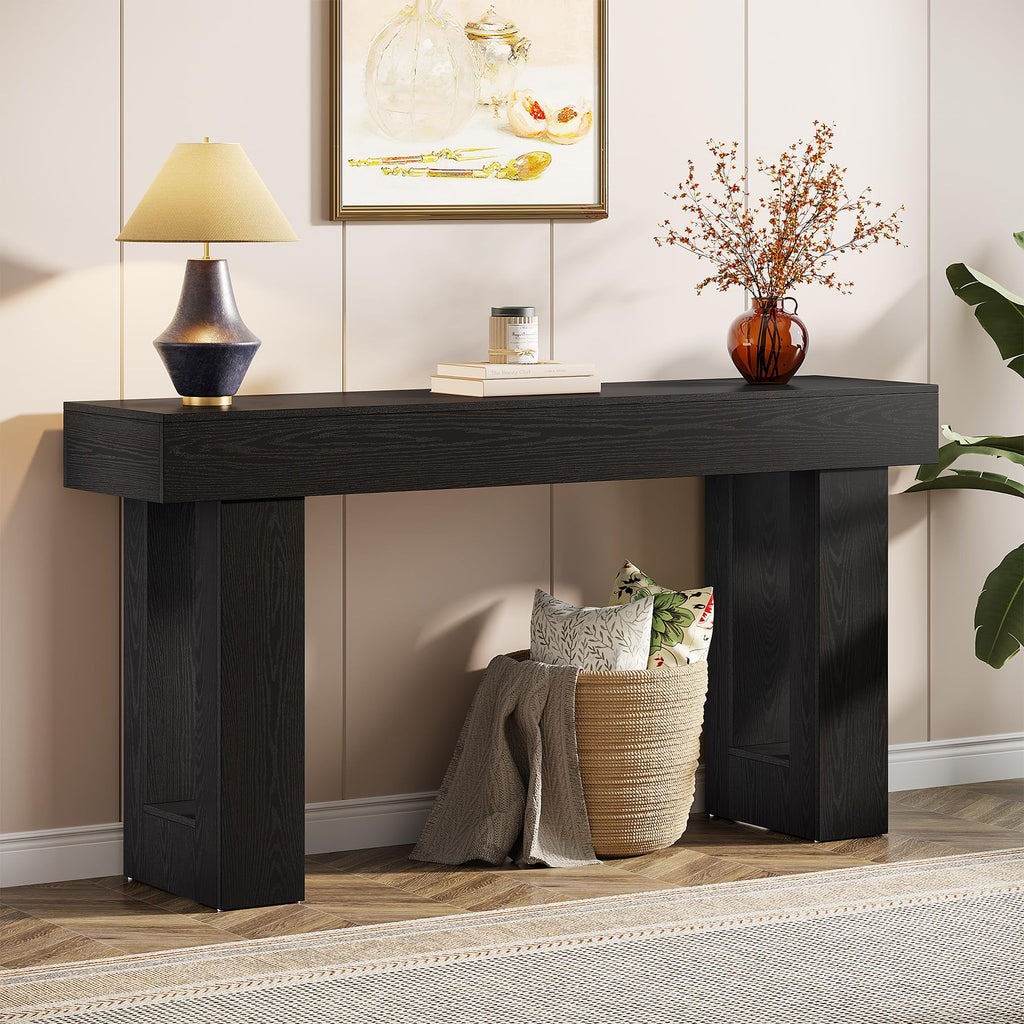 63" Farmhouse Console Table, Natural Wood