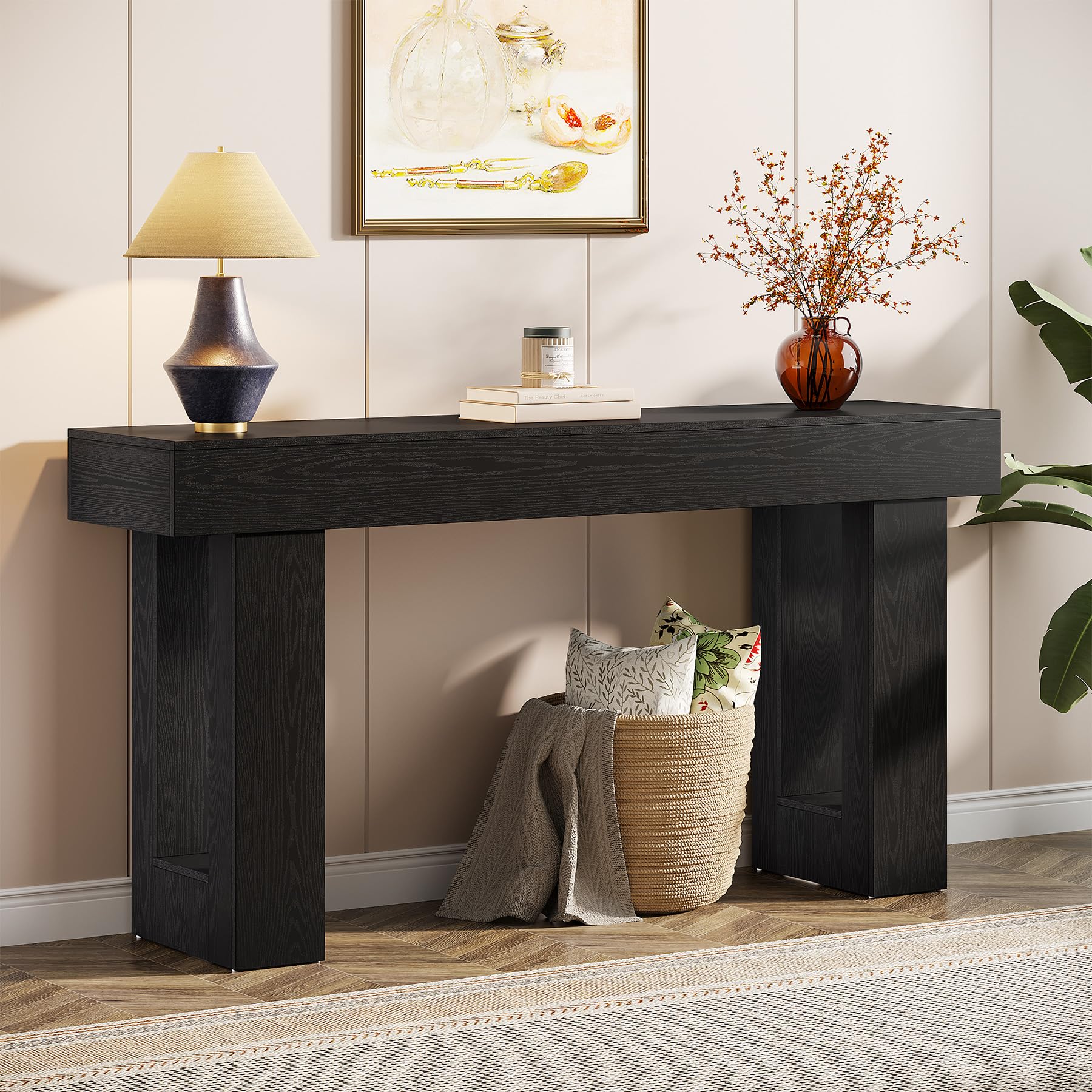 63" Farmhouse Console Table, Natural Wood