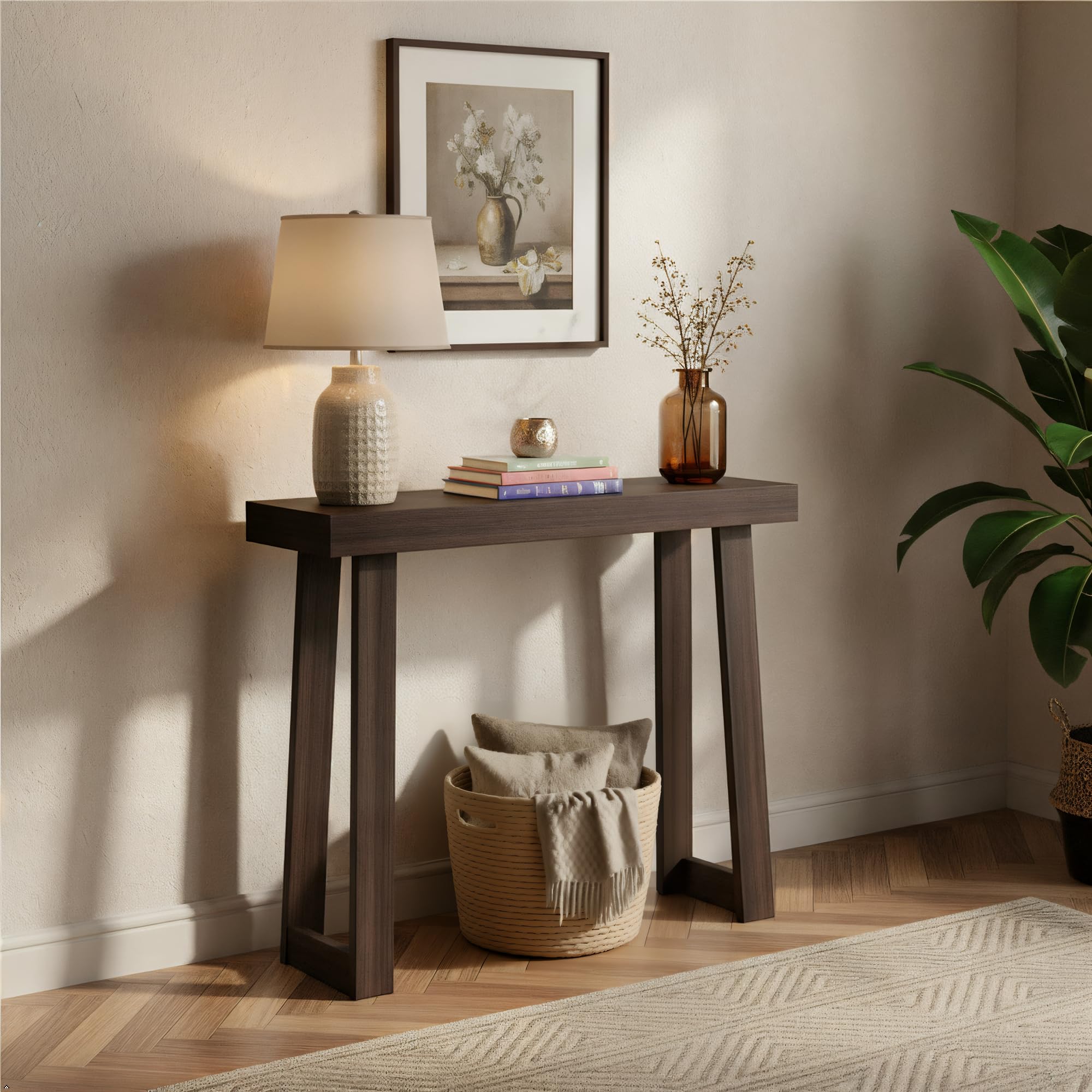 Plank+Beam Solid Wood Console Table, 46 Inch, Sofa Table, Narrow Entryway Table for Hallway, Behind The Couch, Living Room, Foyer, Easy Assembly, Black