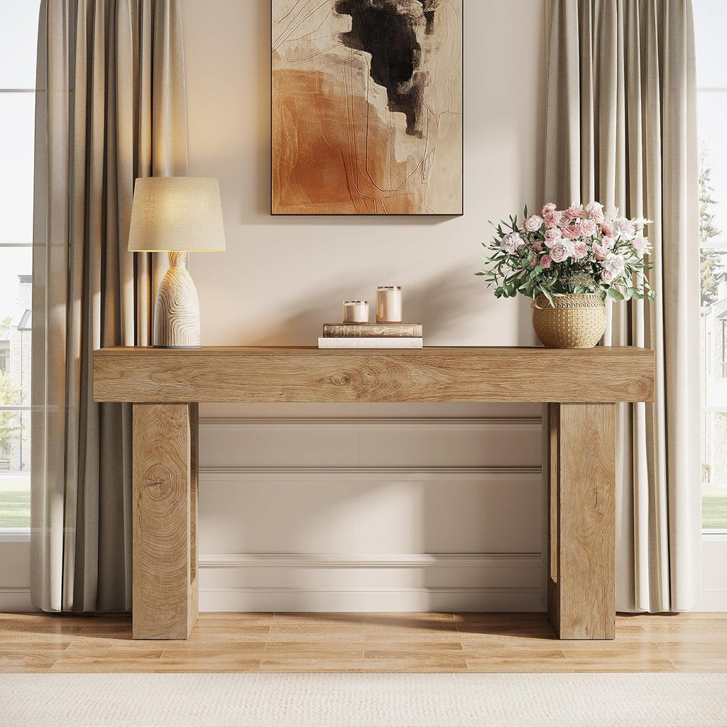 63" Farmhouse Console Table, Natural Wood