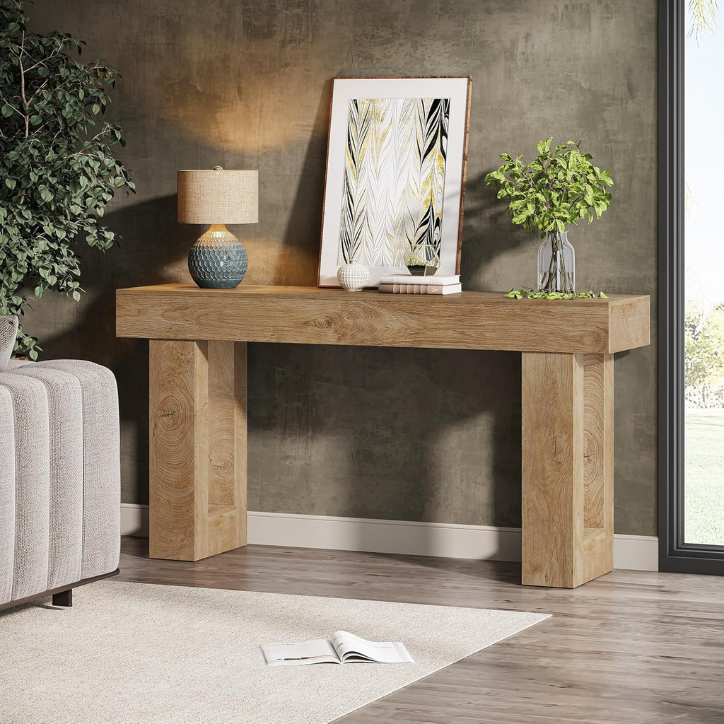 63" Farmhouse Console Table, Natural Wood