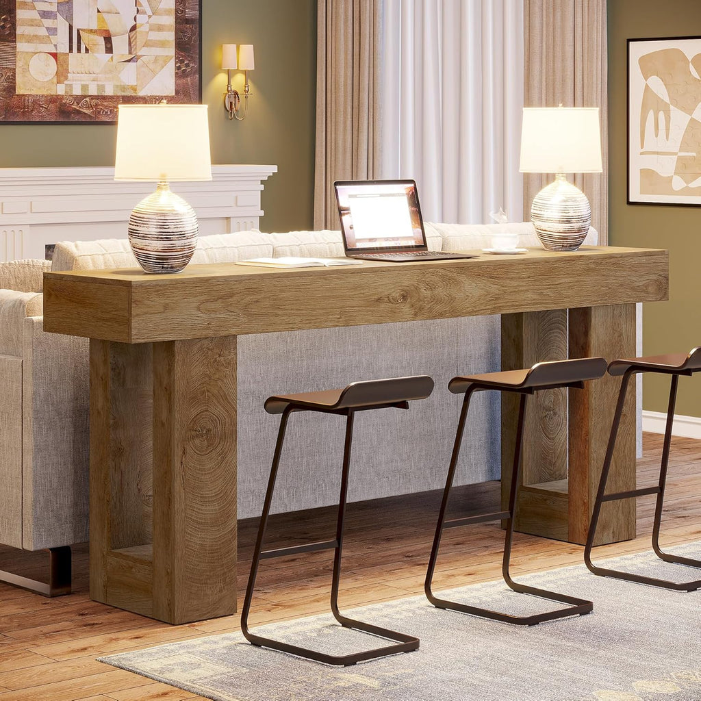 63" Farmhouse Console Table, Natural Wood
