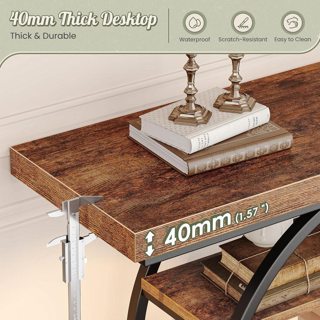 41.3" Curved Metal Console Table, Rustic Brown